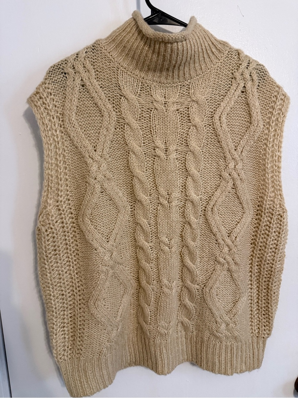 Sleeveless Cable Knit Turtleneck Sweater Vest - Cream